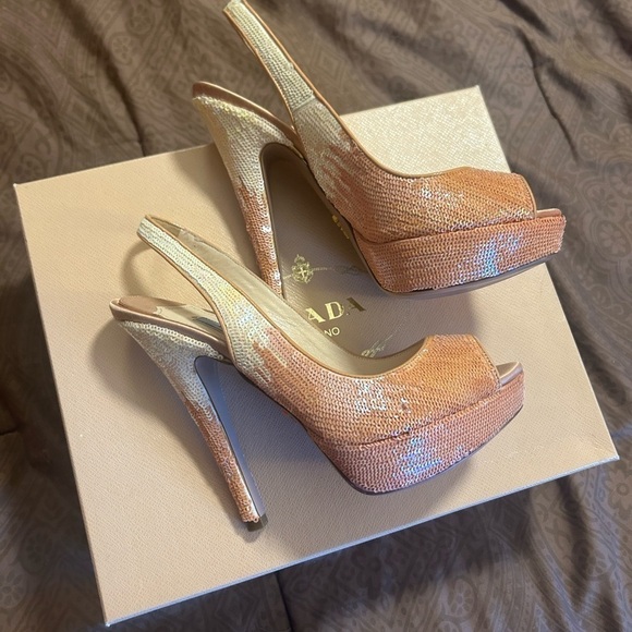 Prada Milano sequence palillette open toe sling back platform high heel - Picture 3 of 15